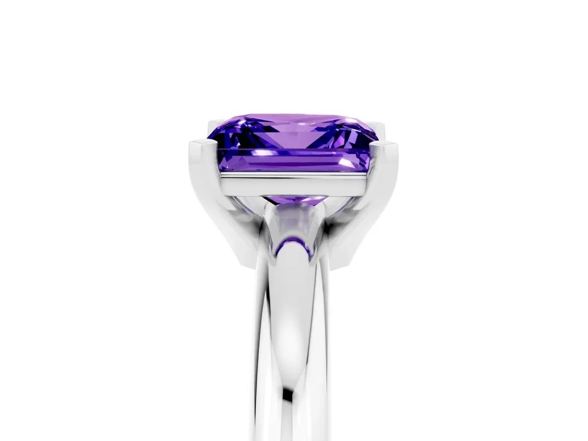 Princess Cut Tanzanite Solitaire Engagement Ring with Round Band and Four-Prong Setting White gold