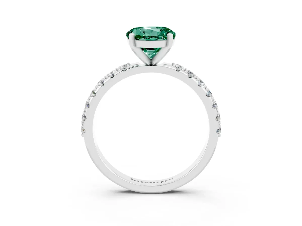 Round Cut Green Sapphire Solitaire Pavé Band with Four-Prong Setting Platinum