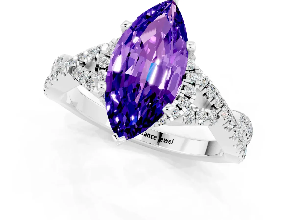 Marquise Cut Tanzanite Halo Twist Band Solitaire Prong Setting Ring White gold
