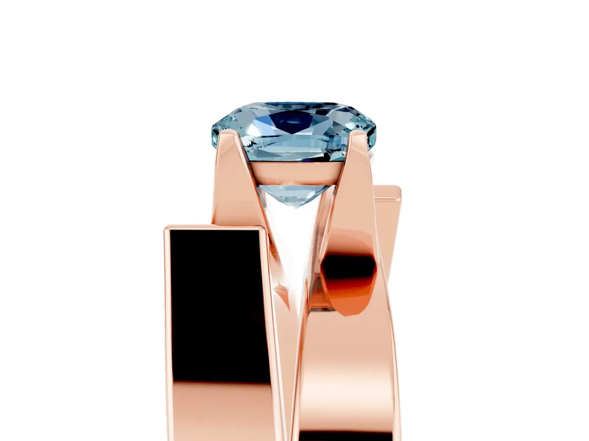 Modern Tension Set Cushion Cut Aquamarine Solitaire Wide Band Ring Rose gold