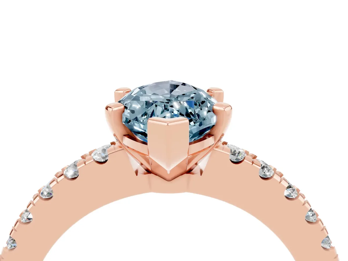 Marquise Cut Solitaire Aquamarine with Pavé Band and Four-Prong Setting Rose gold