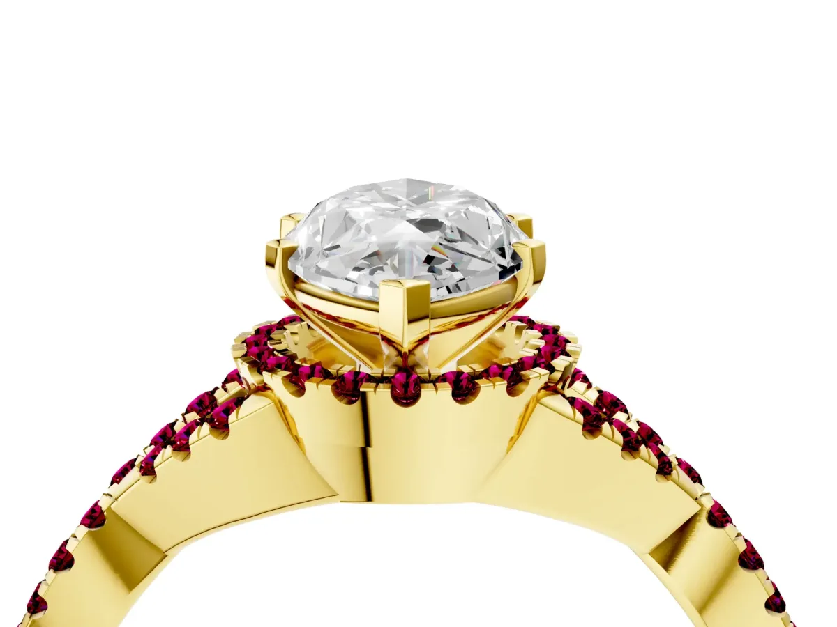 Marquise Cut Diamond Garnet Halo Twist Band Solitaire Prong Setting Ring Yellow gold