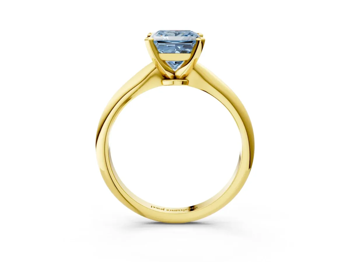Fancy Blue Princess Cut Diamond Solitaire Engagement Ring with Classic Band and Four-Prong Setting Yellow gold