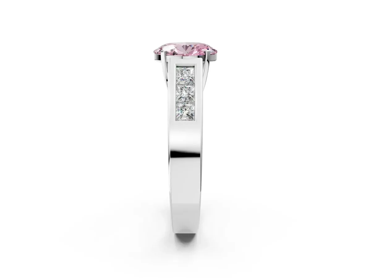 Fancy Pink Oval Cut Cut Channel Set Solitaire Ring with Four-Prong Setting White gold