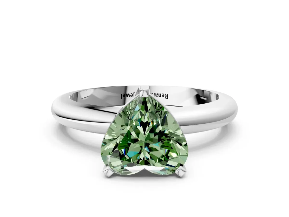 Fancy Green Heart Cut Diamond Solitaire Engagement Ring with Round Band and Four-Prong Setting White gold