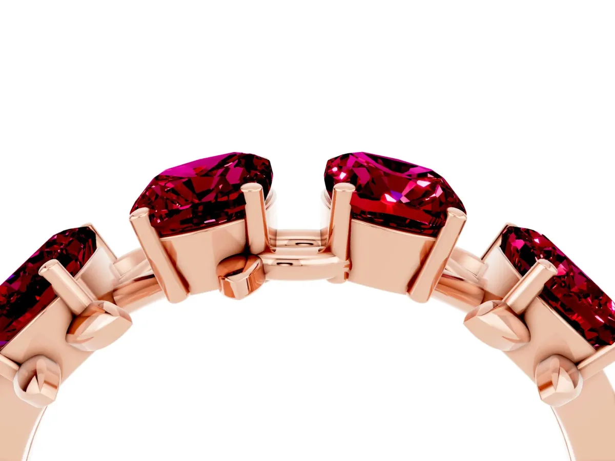 Four-Stone Elongated Cushion Garnet Band with Nature-Inspired Prong Setting Rose gold
