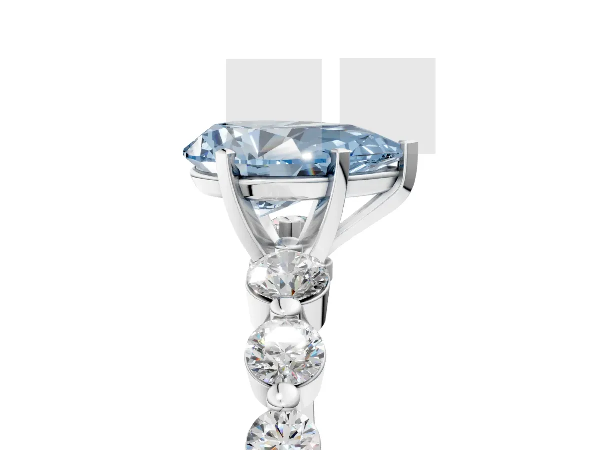 Fancy Blue Pear Cut Solitaire Diamond Ring with Pave Band and Four-Prong Setting Platinum