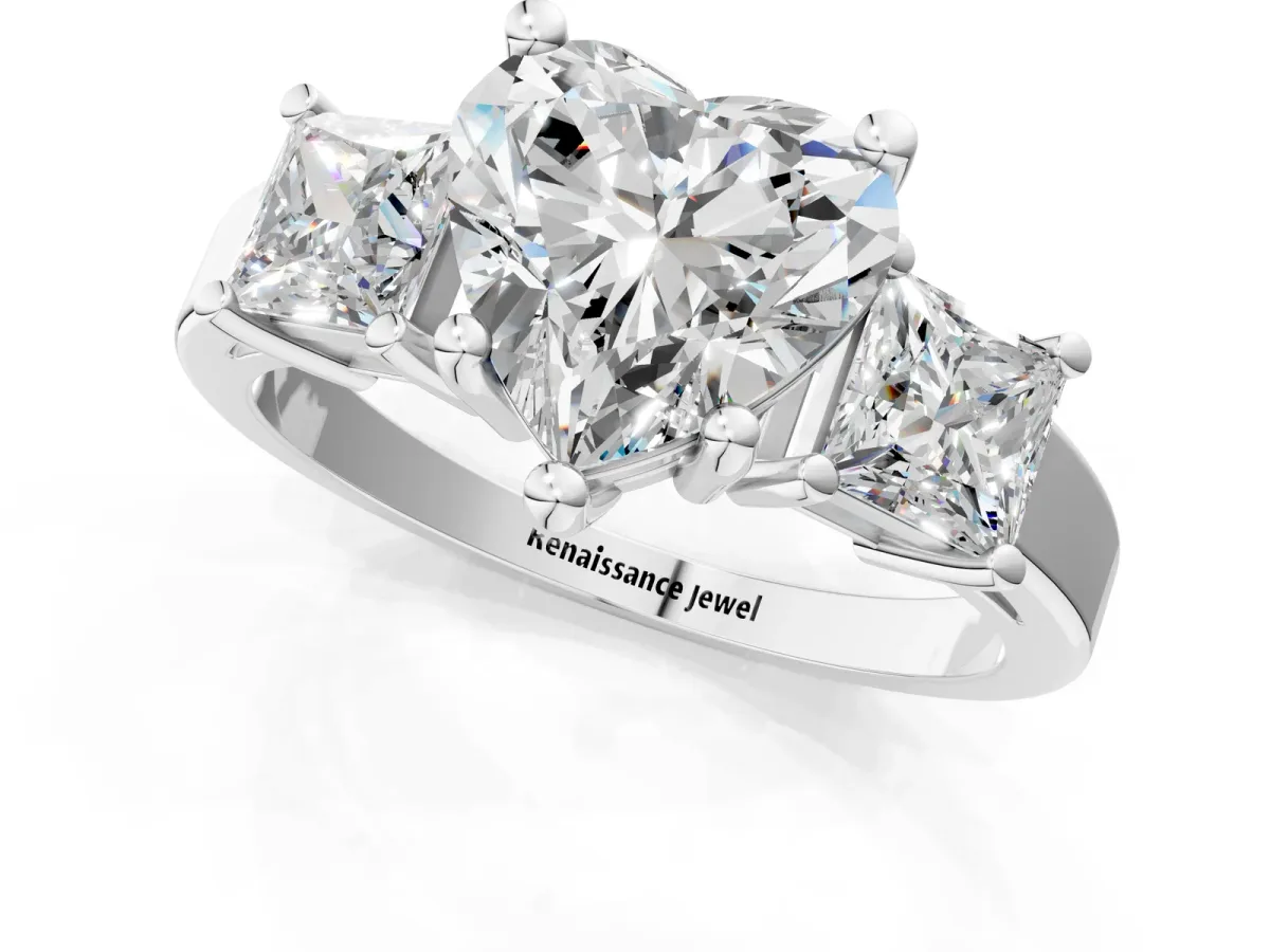 Three-Stone Heart Cut Cut Solitaire Ring with Prong Setting Platinum