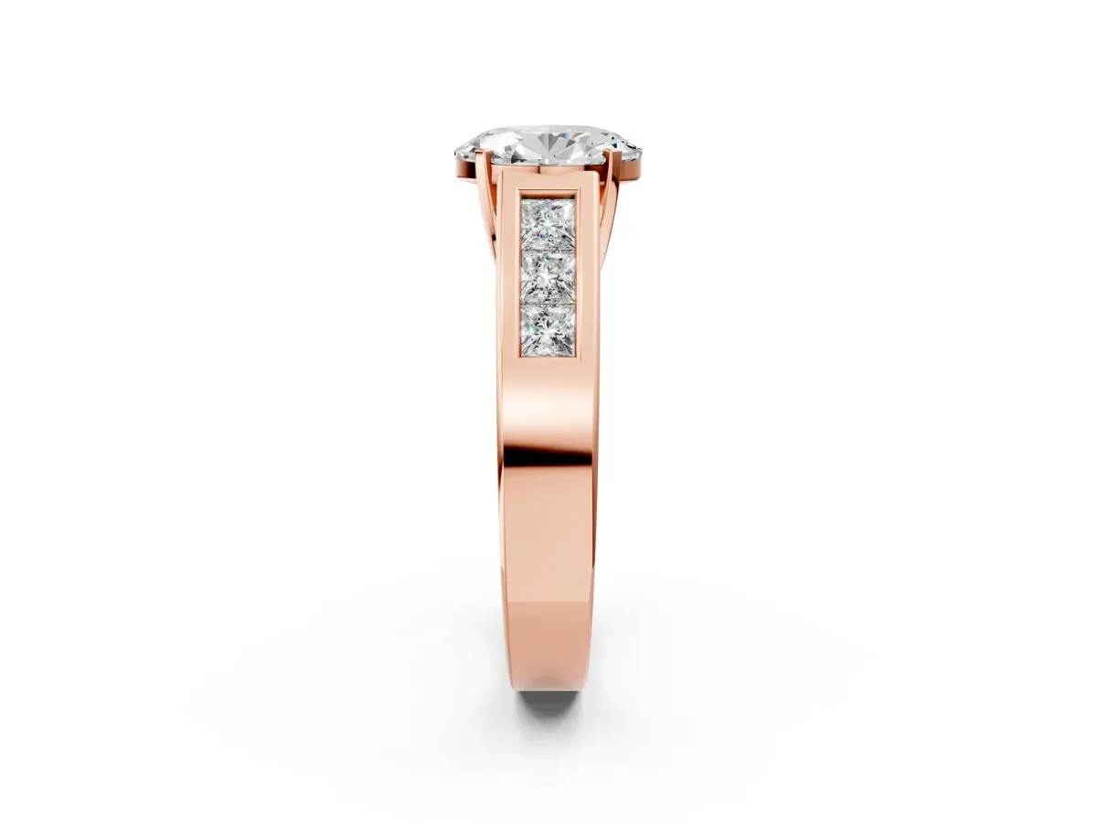 Oval Cut Cut Channel Set Solitaire Ring with Four-Prong Setting Rose gold