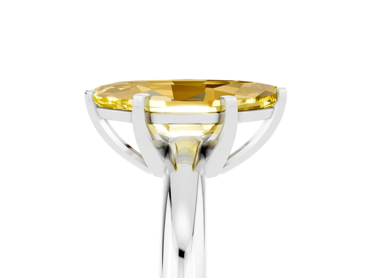 Marquise Cut Yellow Sapphire Solitaire Engagement Ring with Round Band and Four-Prong Setting Platinum