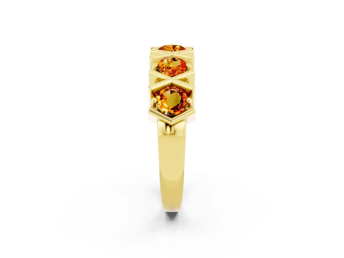 Round Citrine Channel Set Band with X-Prong Detail Yellow gold