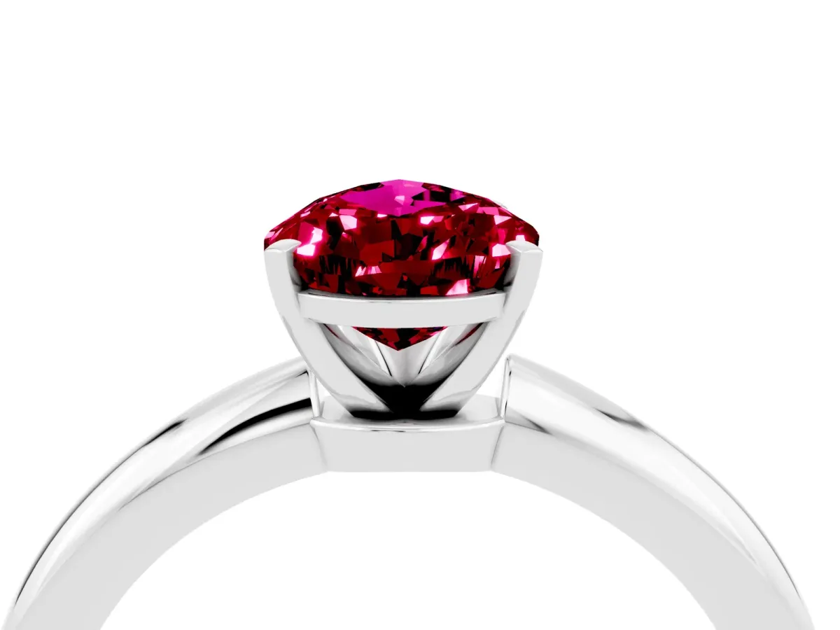 Pear Cut Garnet Solitaire Ring with Six-Prong Setting and Classic Band Platinum