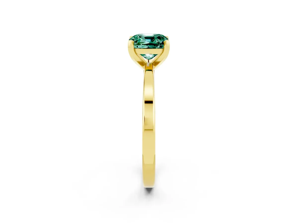 Cushion Cut Green Sapphire Solitaire Engagement Ring with Classic Band and Four-Prong Setting Yellow gold