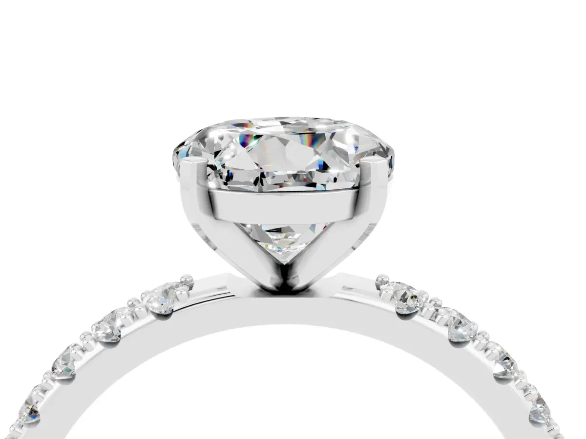 Round Cut Moissanite Solitaire Pavé Band with Four-Prong Setting Platinum