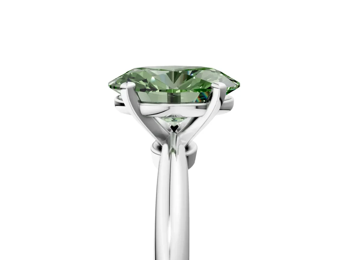 Fancy Green Oval Cut Diamond Solitaire Ring with Six-Prong Setting and Classic Band Platinum