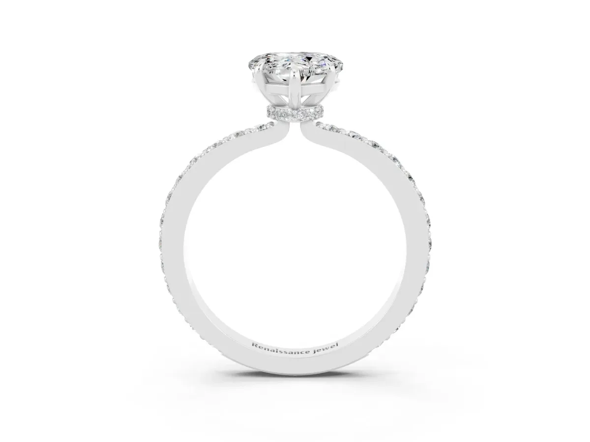 Heart Cut Moissanite Solitaire Engagement Ring with Pavé Band and Four-Prong Setting White gold