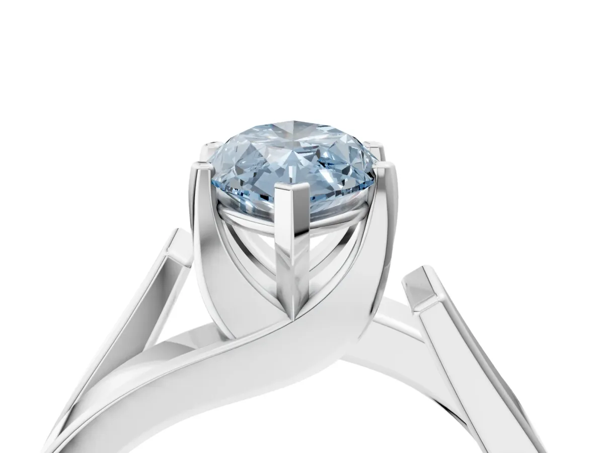 Fancy Blue Modern Tension Set Marquise Cut Diamond Solitaire Wide Band Ring Silver