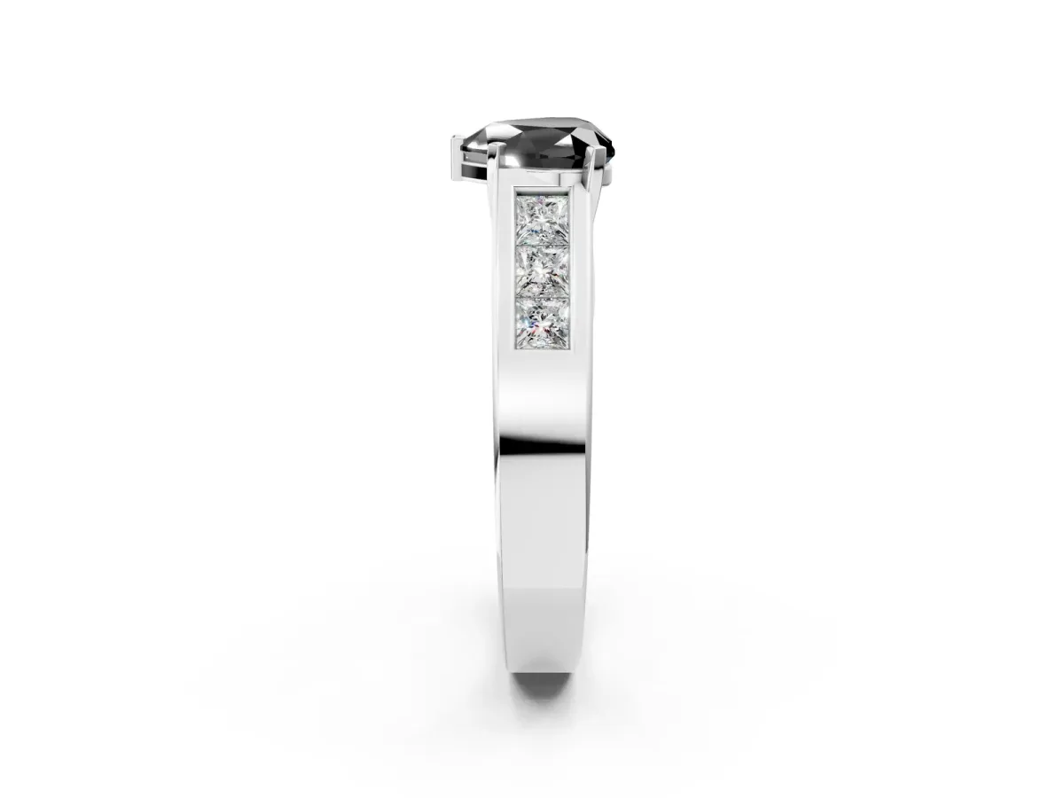 Fancy Black Heart Cut Cut Channel Set Solitaire Ring with Four-Prong Setting White gold