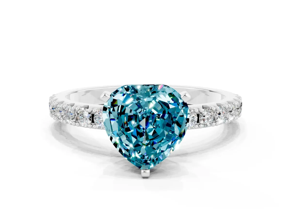 Heart Cut Blue Topaz Solitaire Pavé Band with Four-Prong Setting Platinum