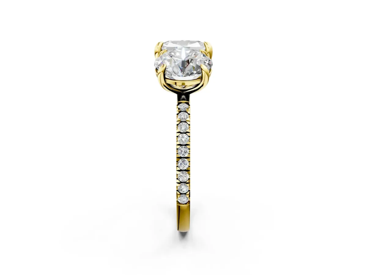 Round and Cushion Toi Moi Ring with Prong Setting and Pave Band Yellow gold