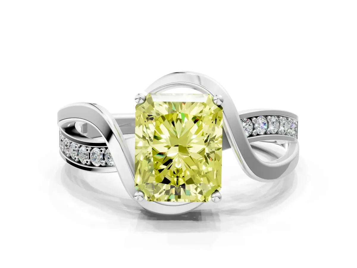 Fancy Yellow Radiant Cut Solitaire Twisted Band with Prong Setting Platinum