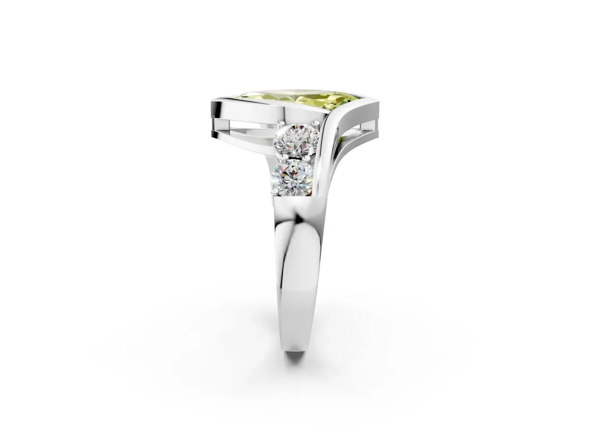 Fancy Yellow Bezel Set Marquise Cut Diamond Bypass Ring with Round Accents Silver