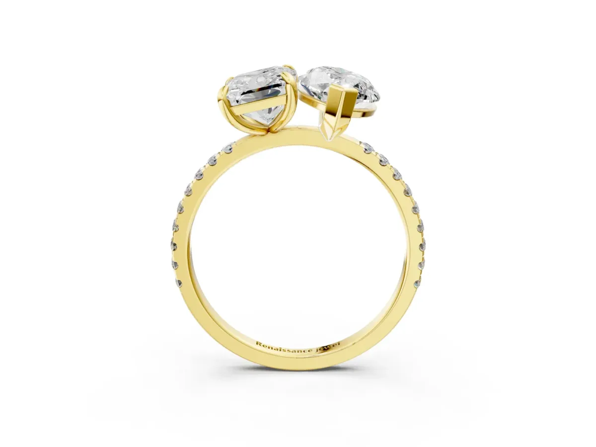 Radiant and Marquise Toi Moi Ring with Prong Setting and Pave Band Yellow gold