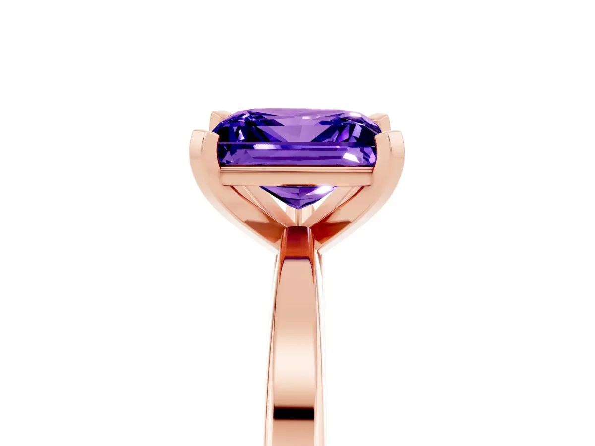 Princess Cut Tanzanite Solitaire Engagement Ring with Classic Band and Four-Prong Setting Rose gold