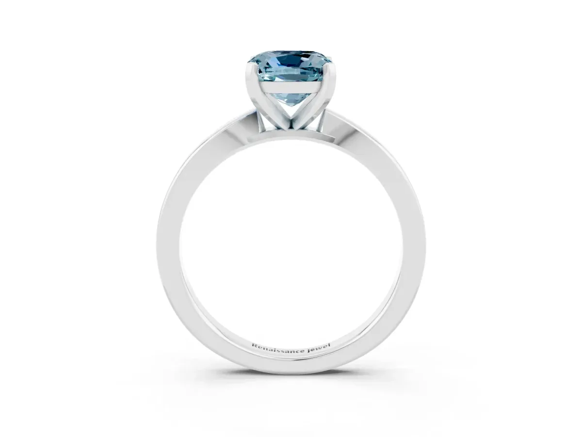 Cushion Cut Aquamarine Solitaire Engagement Ring with Classic Band and Four-Prong Setting White gold