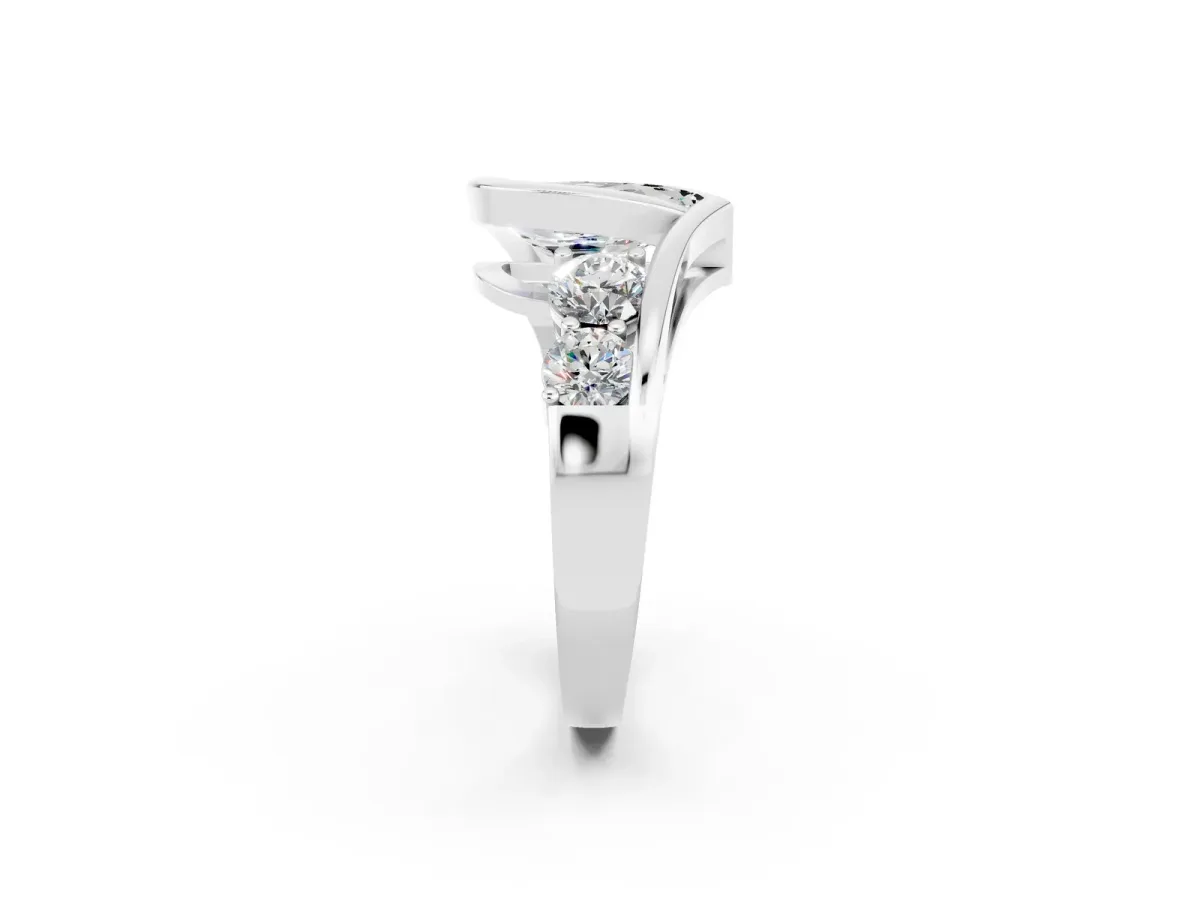 Bezel Set Pear Cut Moissanite Bypass Ring with Round Accents Platinum