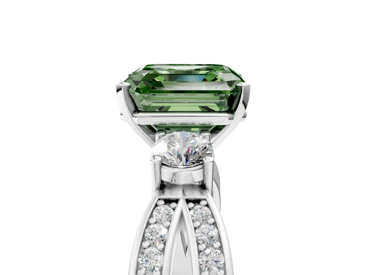 Fancy Green Three-Stone Asscher Cut Cut Diamond Twist Band with Prong Setting Platinum
