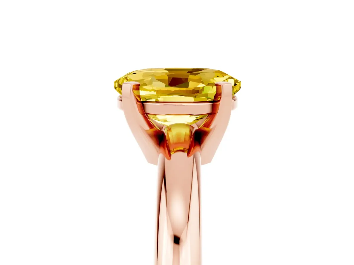 Oval Cut Yellow Sapphire Solitaire Engagement Ring with Round Band and Four-Prong Setting Rose gold