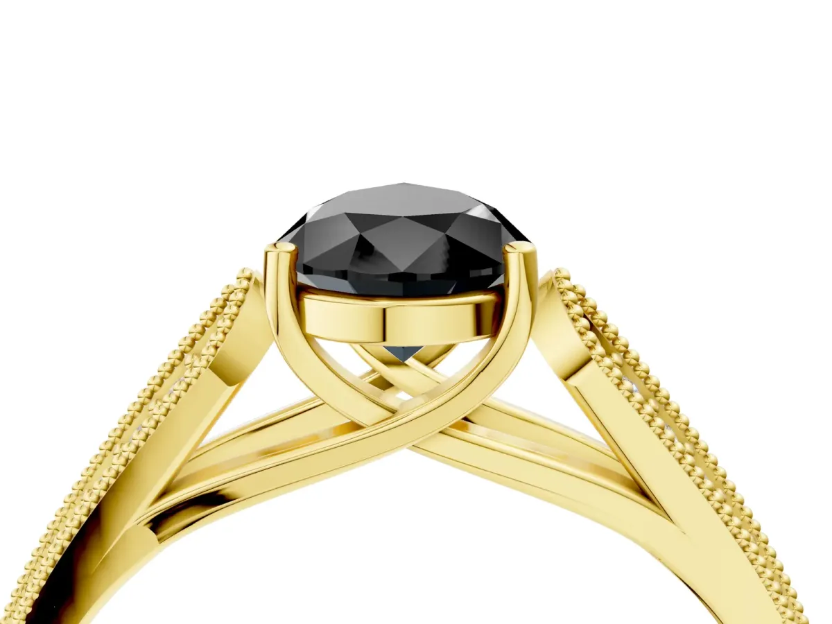 Fancy Black Pear Cut Cut Pave Split Shank Engagement Ring with Four-Prong Setting Yellow gold