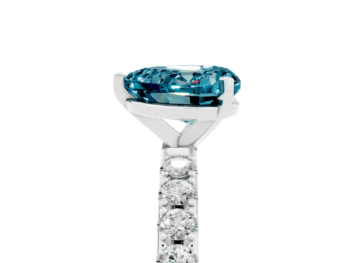 Heart Cut Blue Topaz Solitaire Pavé Band with Four-Prong Setting Platinum