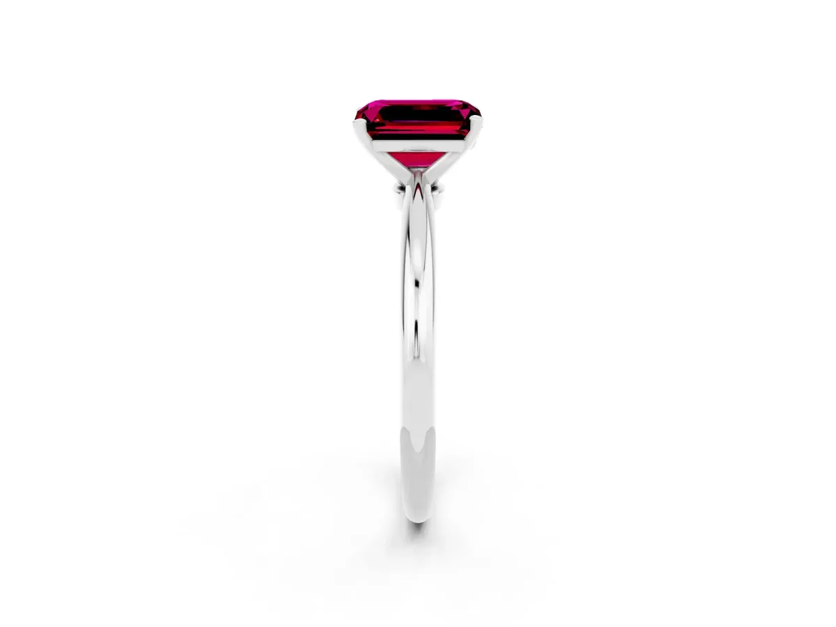 Emerald Cut Garnet Solitaire Ring with Six-Prong Setting and Classic Band Silver