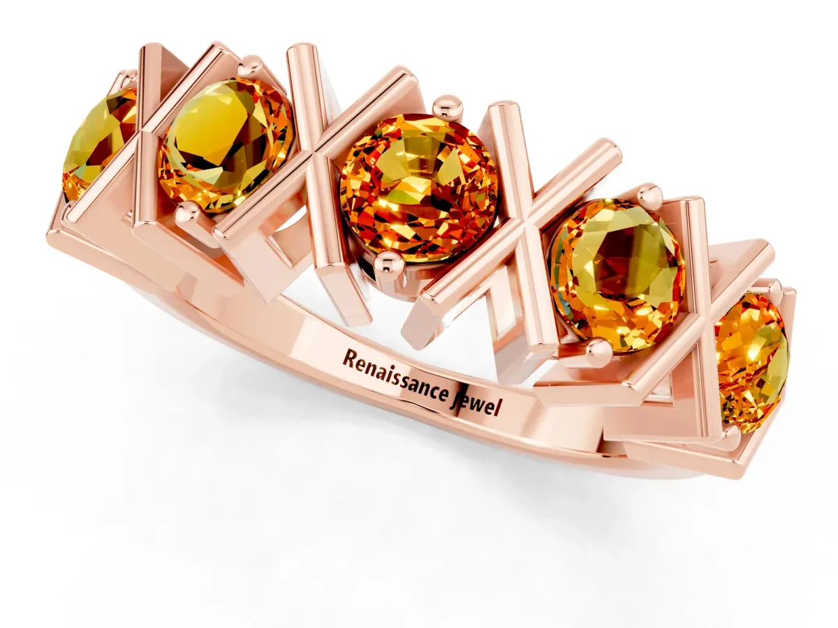 Round Citrine Channel Set Band with X-Prong Detail Rose gold