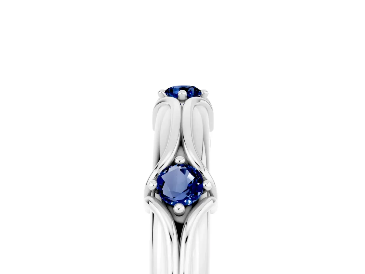 Round Blue Sapphire Prong Set Milgrain Eternity Band Platinum