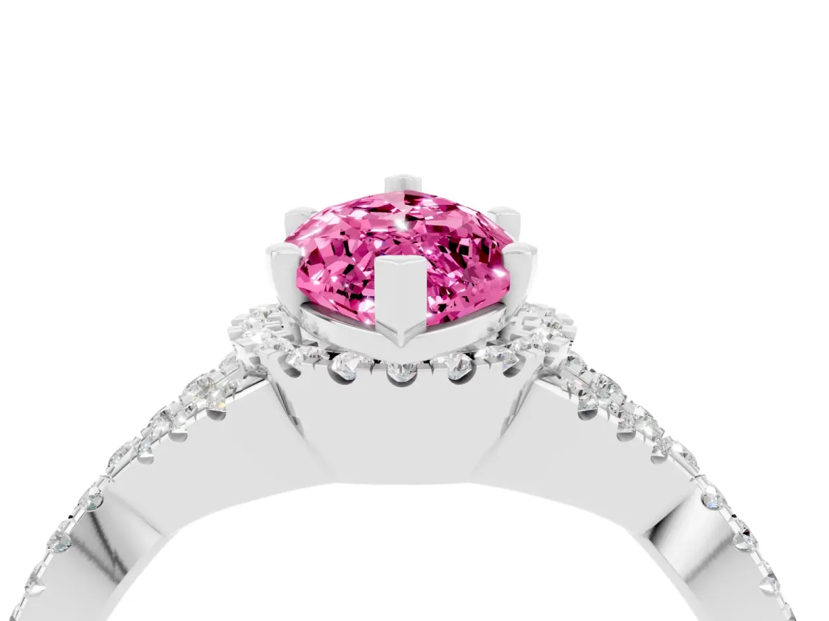 Marquise Cut Pink Sapphire Halo Twist Band Solitaire Prong Setting Ring White gold