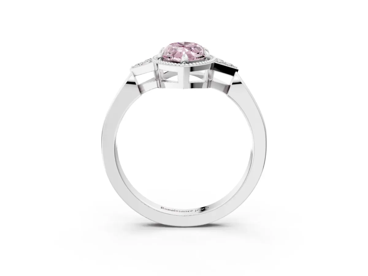 Fancy Pink Milgrain Marquise Cut Cut Diamond Ring with Tapered Pave Band and Four Prong Setting Platinum