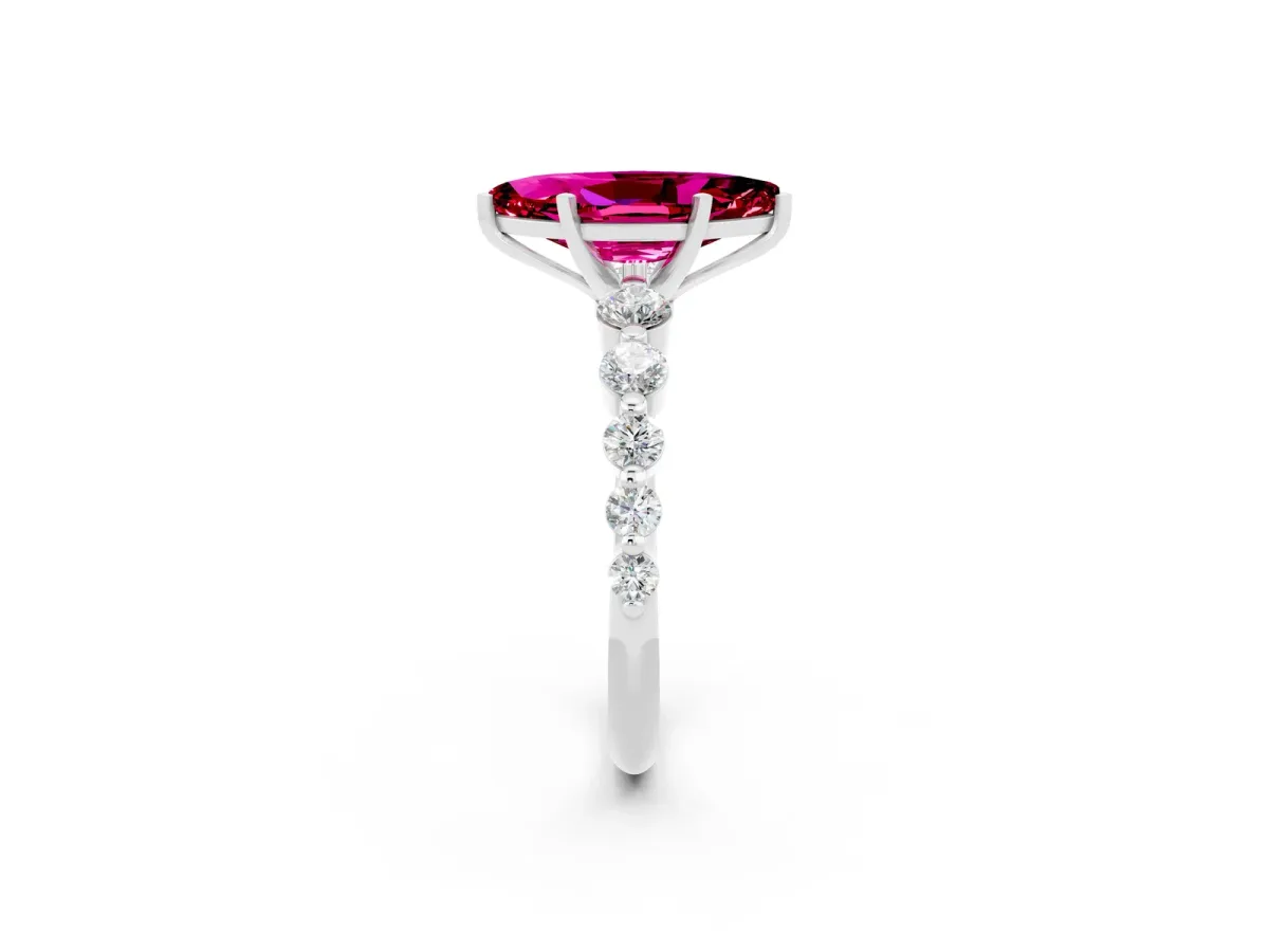 Marquise Cut Solitaire Garnet Ring with Pave Band and Four-Prong Setting Silver