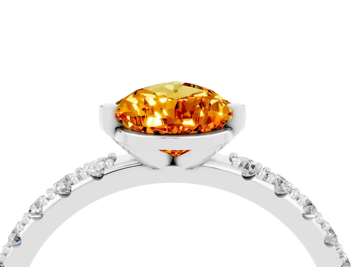 Pear Cut Citrine Solitaire Pavé Band with Four-Prong Setting Silver
