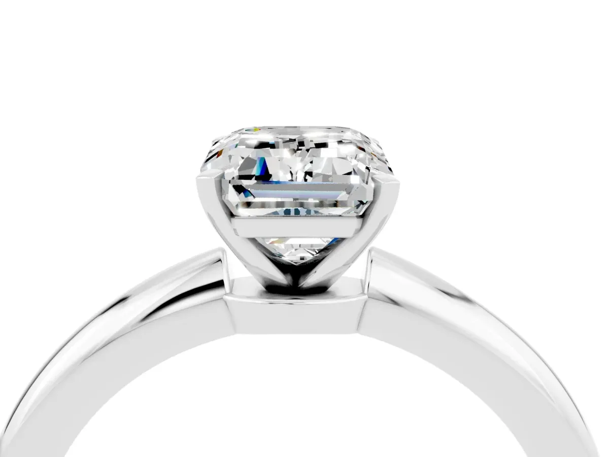 Emerald Cut Moissanite Solitaire Ring with Six-Prong Setting and Classic Band Platinum