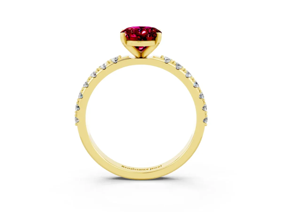 Oval Cut Garnet Solitaire Pavé Band with Four-Prong Setting Yellow gold