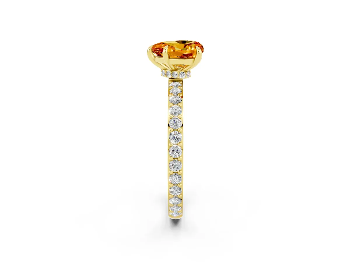 Heart Cut Citrine Solitaire Engagement Ring with Pavé Band and Four-Prong Setting Yellow gold