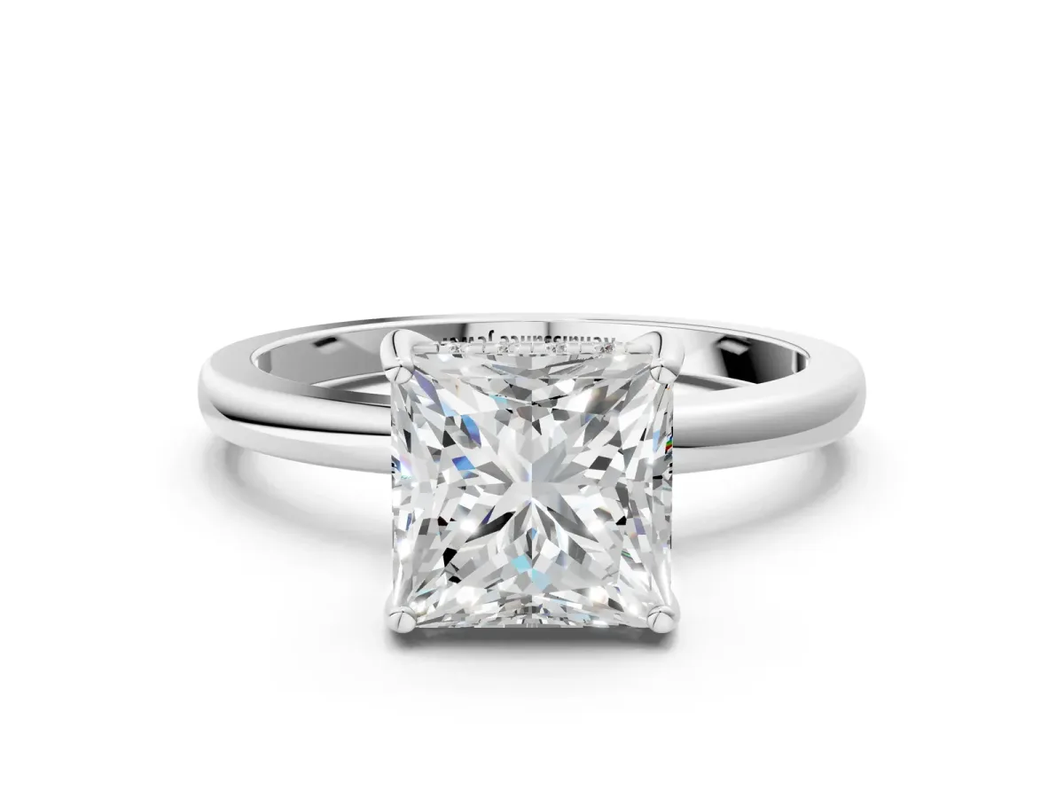 Round Cut Solitaire Diamond Ring with Prong Setting and Plain Band Platinum