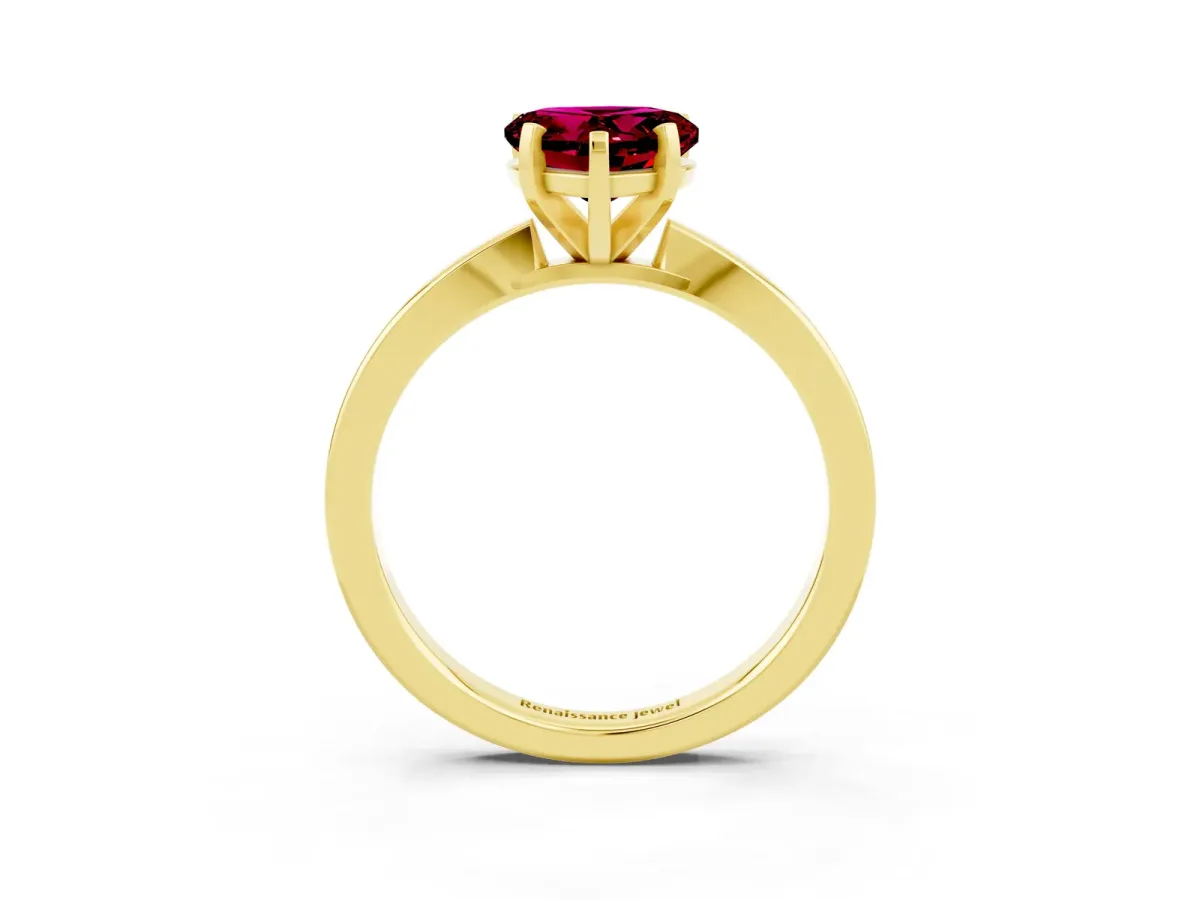 Heart Cut Garnet Solitaire Engagement Ring with Classic Band and Four-Prong Setting Yellow gold
