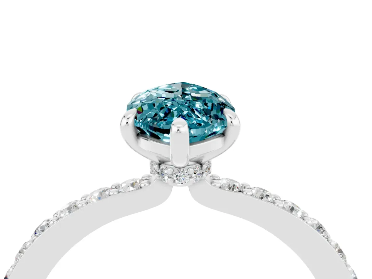 Marquise Cut Blue Topaz Solitaire Engagement Ring with Pavé Band and Four-Prong Setting White gold