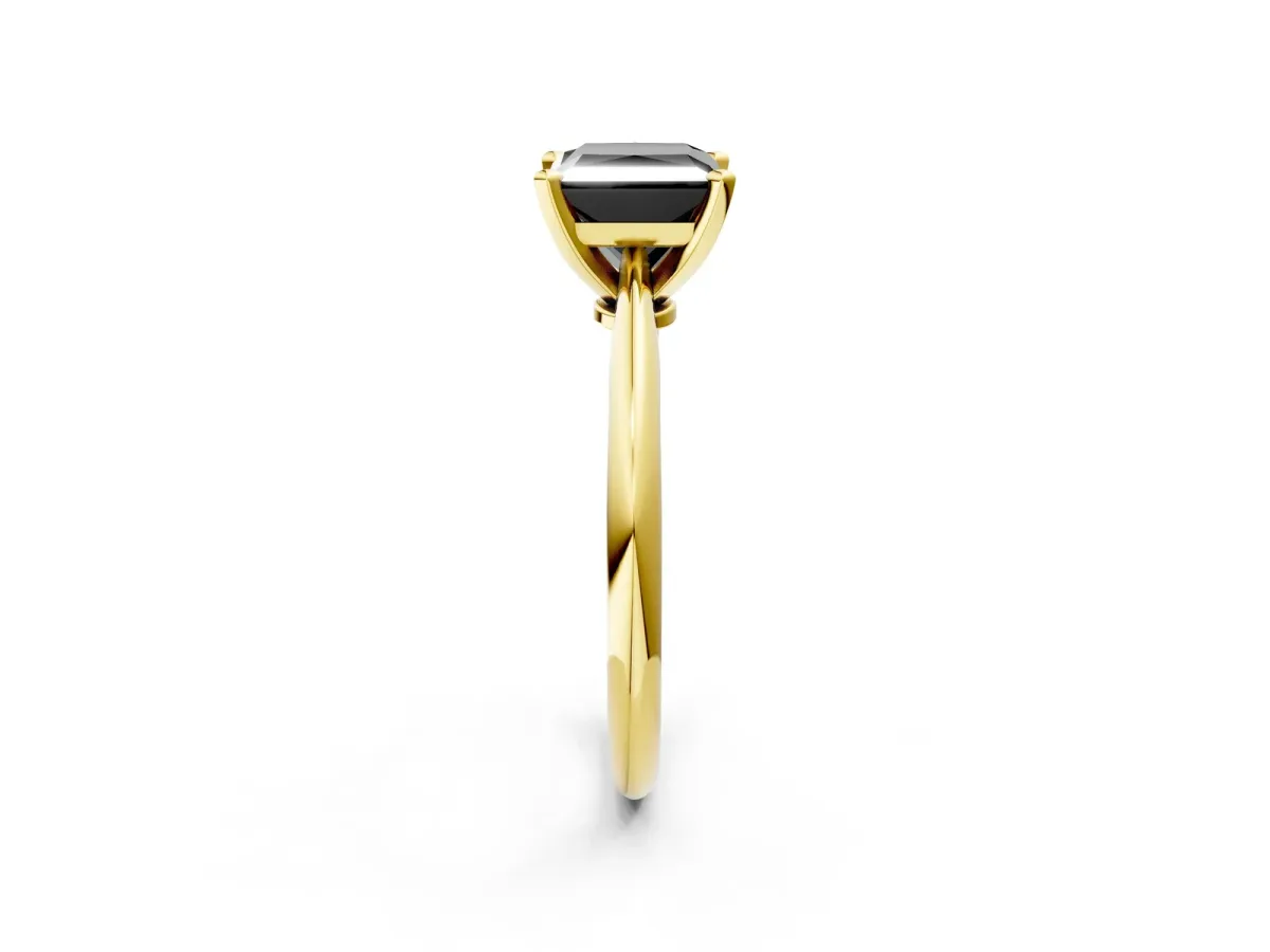 Fancy Black Princess Cut Diamond Solitaire Engagement Ring with Classic Band and Four-Prong Setting Yellow gold