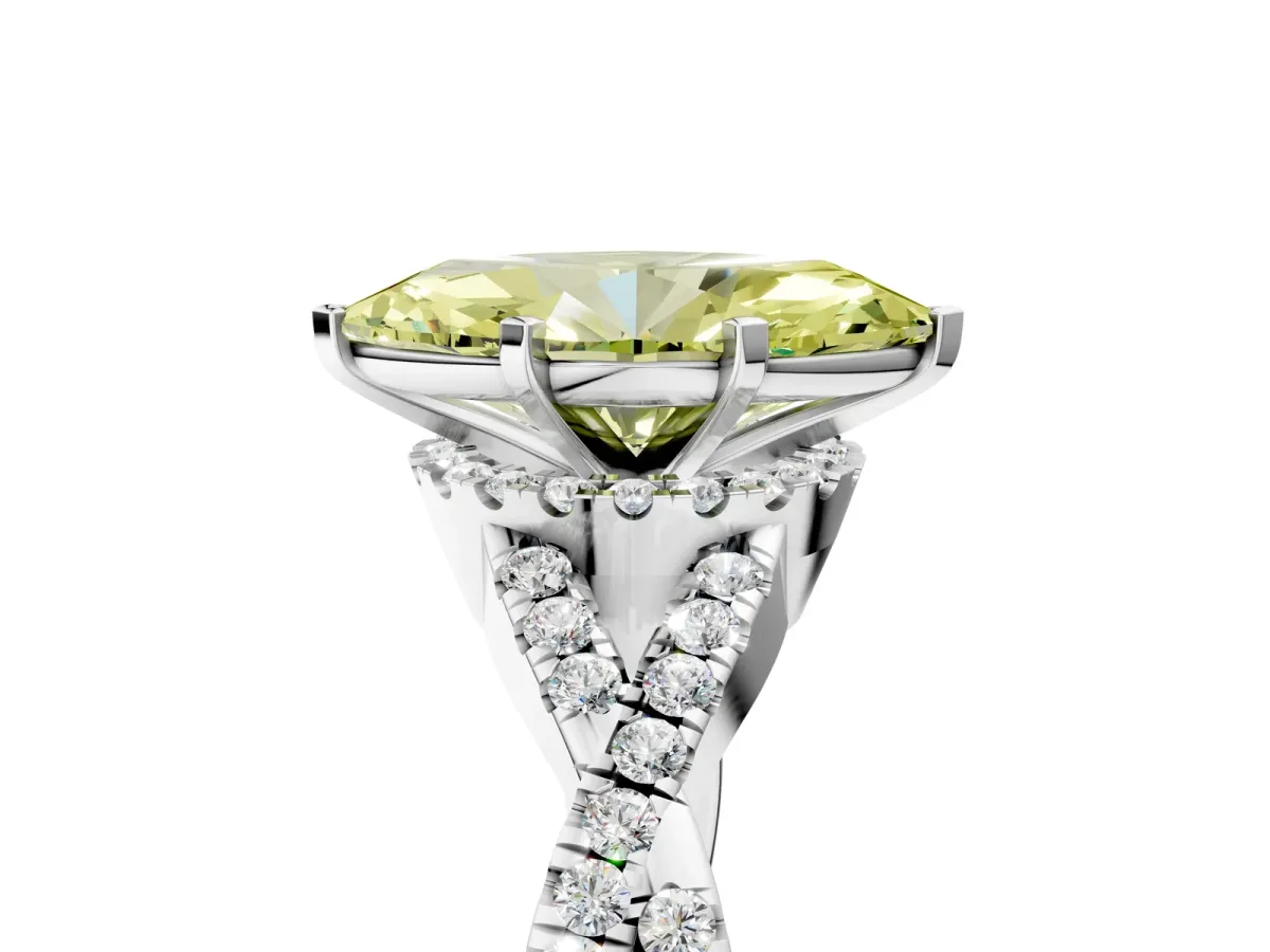 Fancy Yellow Marquise Cut Diamond Halo Twist Band Solitaire Prong Setting Ring White gold