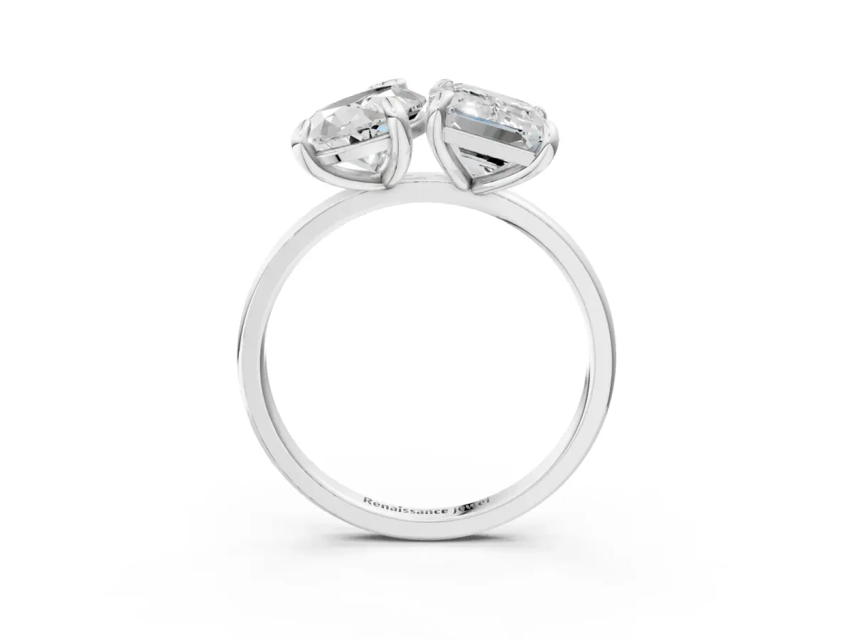 Pear and Radiant Toi Moi Ring with Prong Setting and Plain Band Platinum